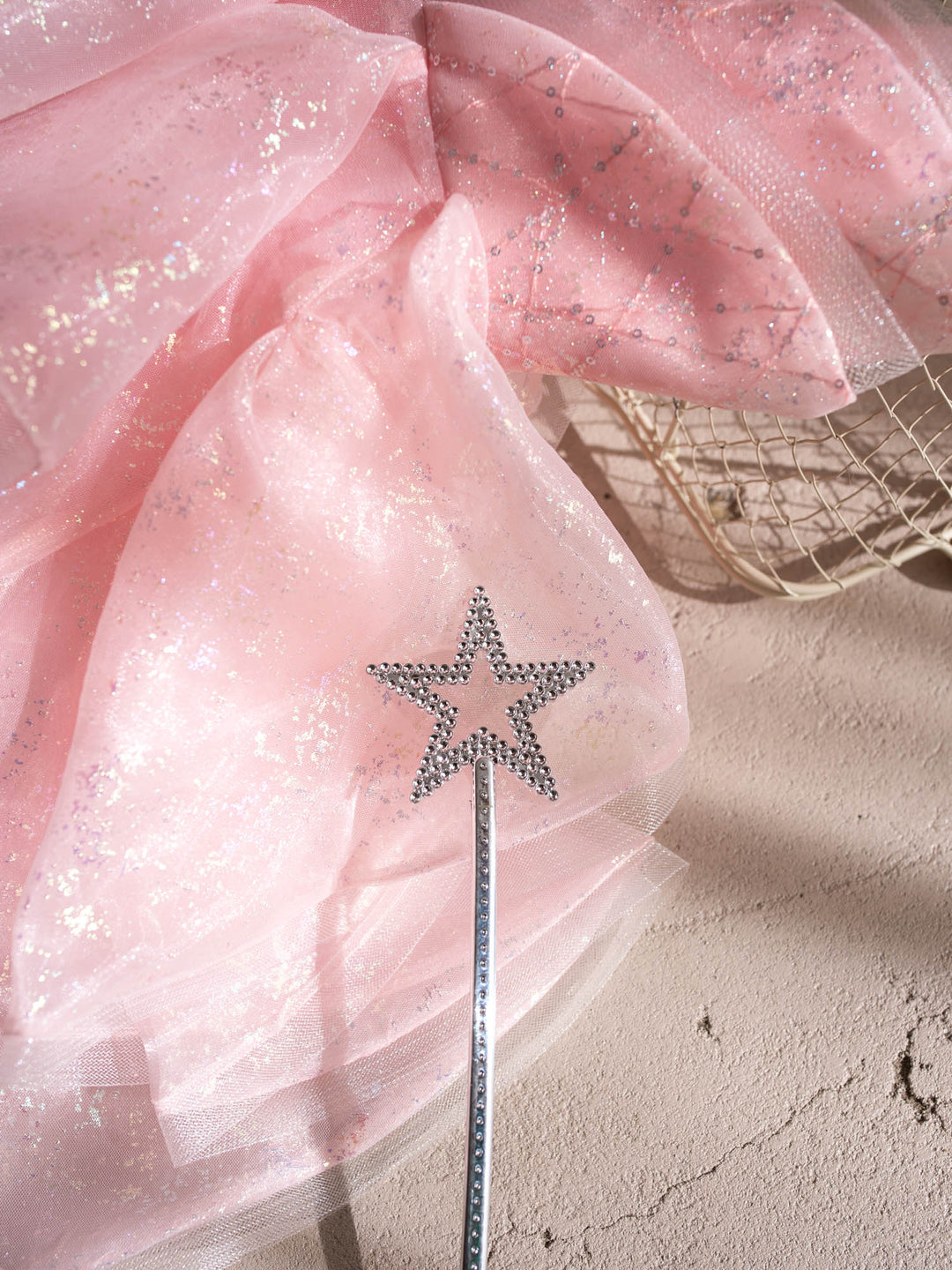 Little Good Witch pink glitter organza dress glitter detail with star wand - Before & Ever Kids