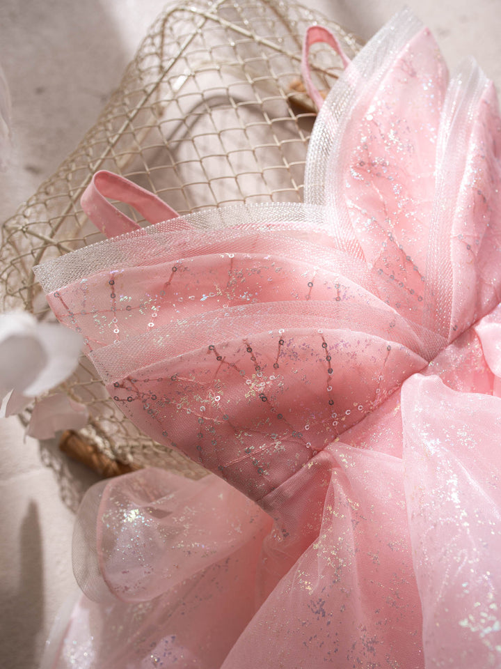 Little Good Witch pink glitter organza dress bodice close-up showing glitter organza - Before & Ever Kids