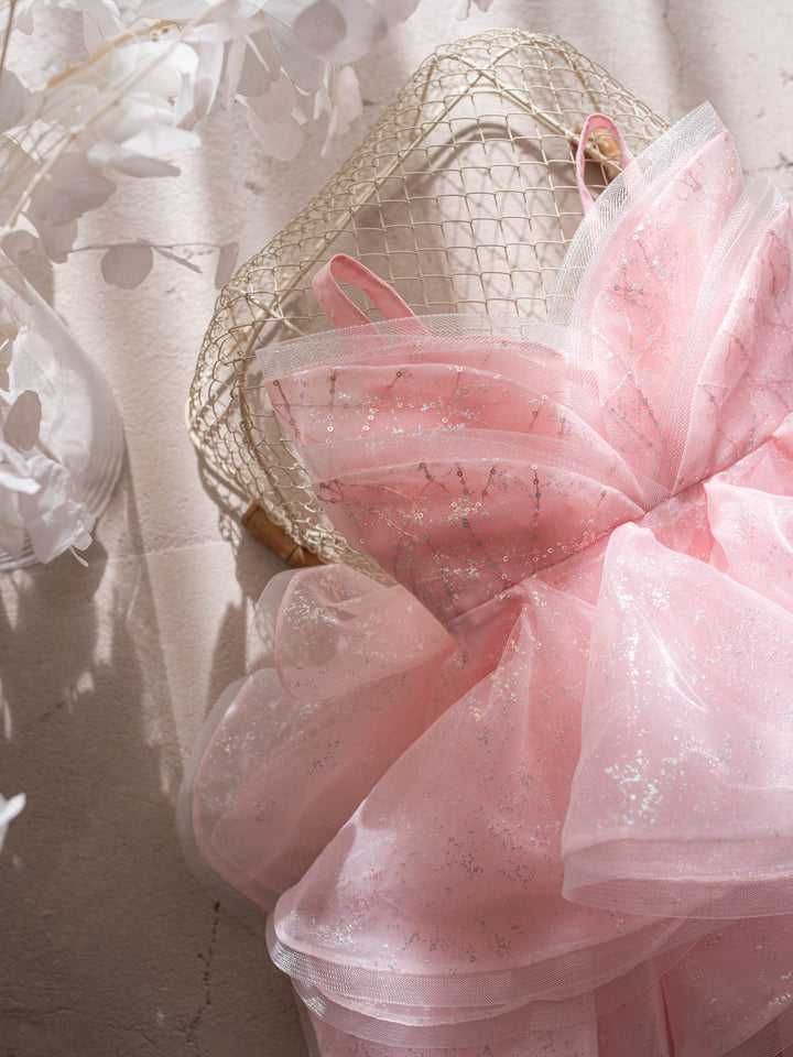 Little Good Witch pink glitter organza dress skirt ruffle detail - Before & Ever Kids