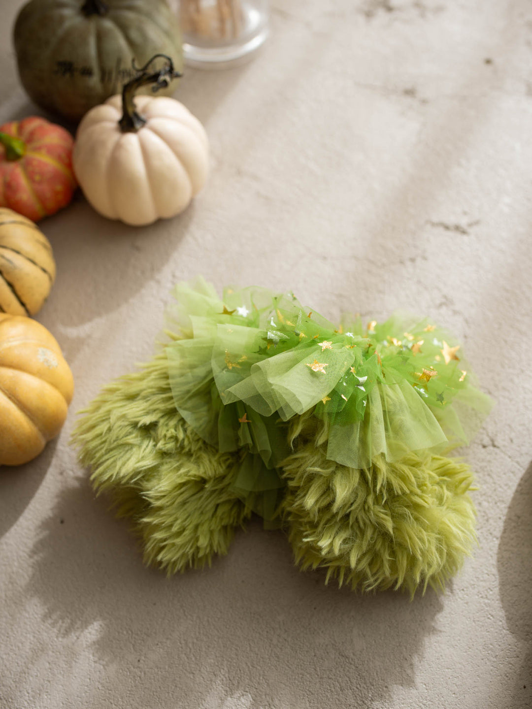 Little Grump green faux-fur baby leg warmers - Before & Ever Kids