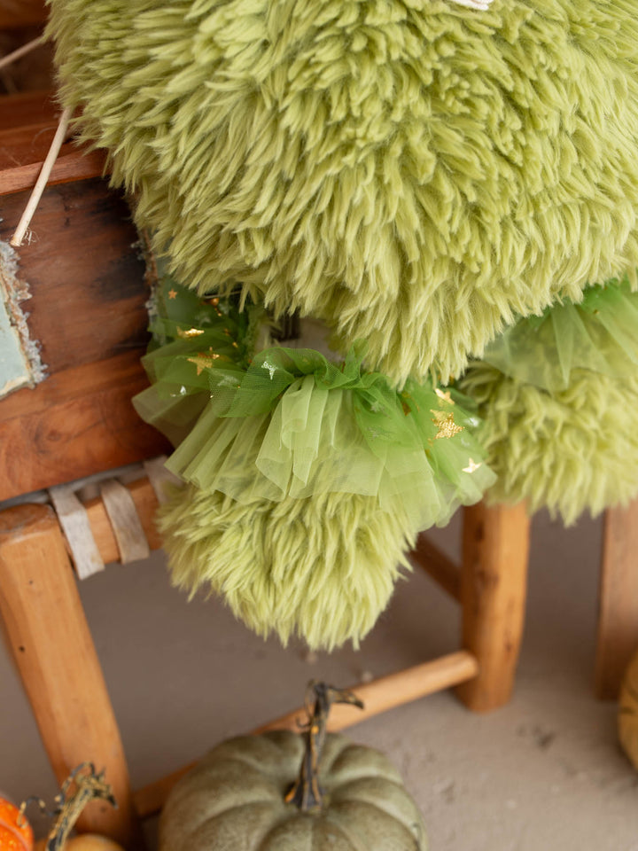 Little Grump green faux-fur baby leg warmers - Before & Ever Kids