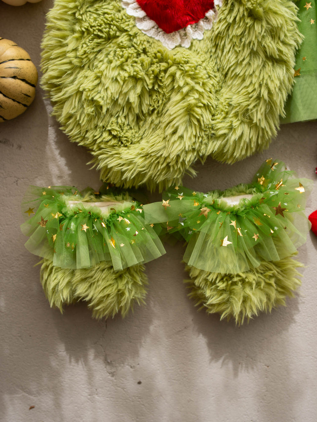 Little Grump green faux-fur baby leg warmers - Before & Ever Kids