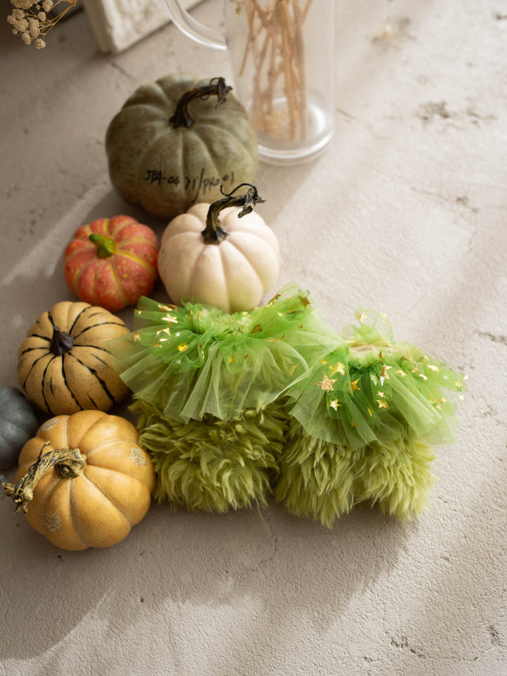 Little Grump green faux-fur baby leg warmers - Before & Ever Kids