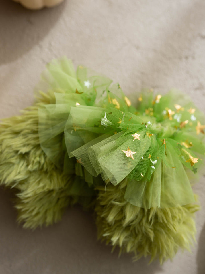 Little Grump green faux-fur baby leg warmers - Before & Ever Kids