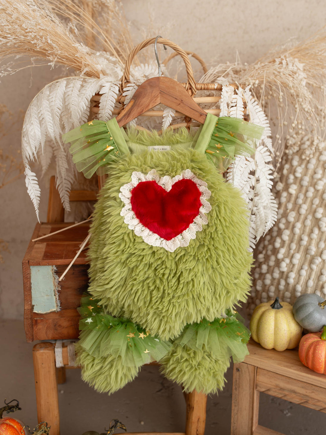 Little Grump green faux-fur baby romper with red heart - Before & Ever Kids