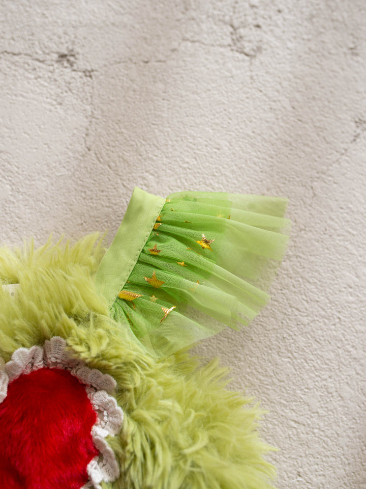 Little Grump green faux-fur baby romper with red heart - Before & Ever Kids