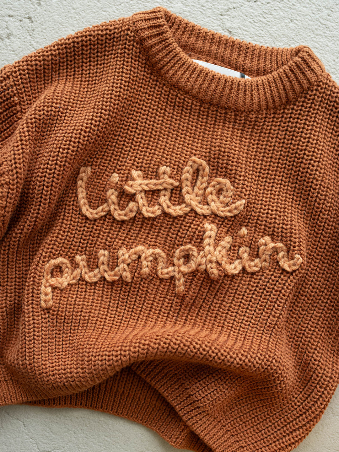 Little Pumpkin rust cotton knit sweater with pumpkin detail - Before & Ever Kids