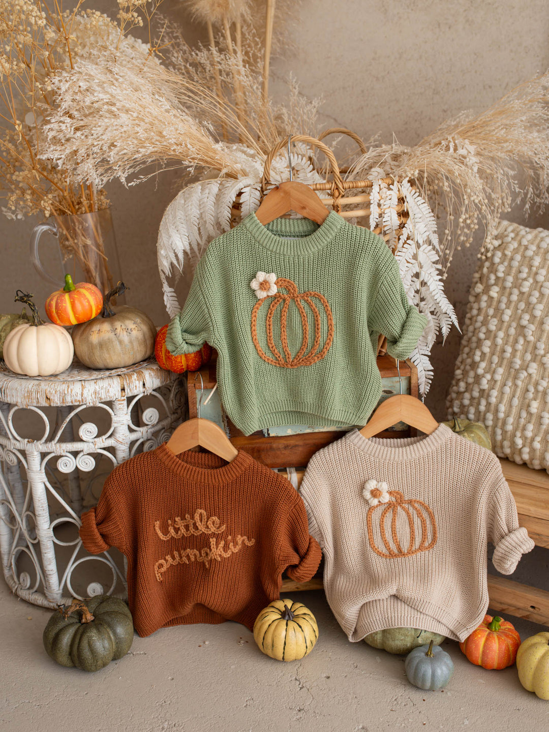 Little Pumpkin rust cotton knit sweater with pumpkin detail - Before & Ever Kids