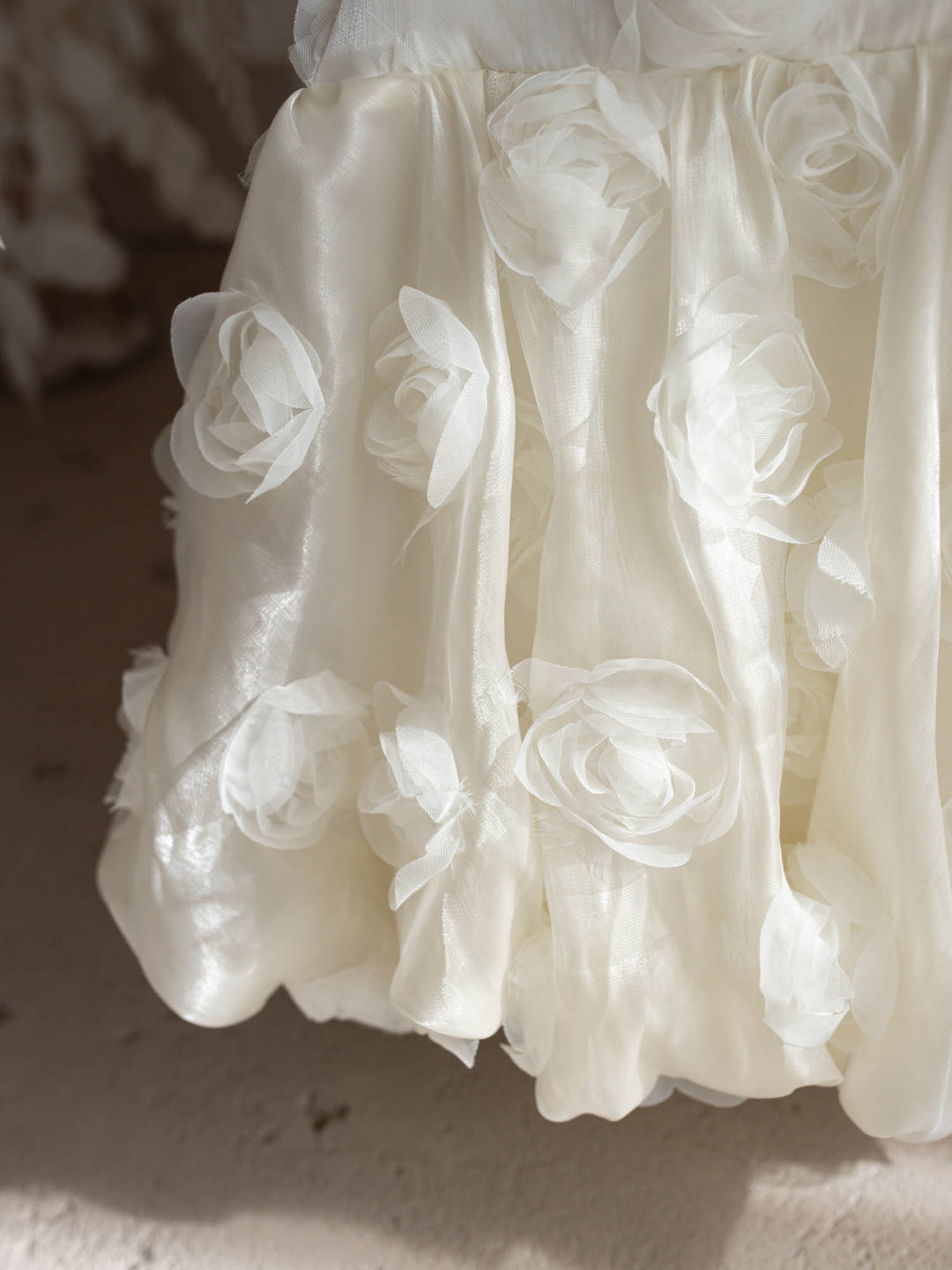 Milk organza Lost In Roses girls party dress covered in 3D roses, sleeveless with bubble hem
