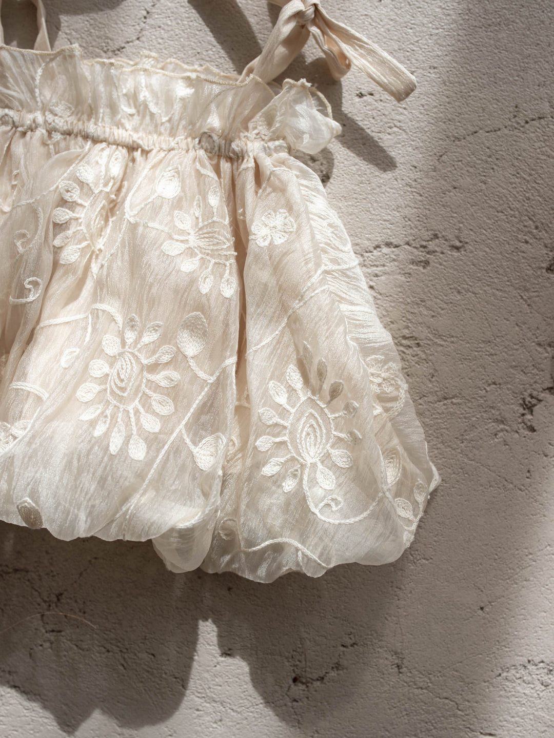 Love, Always ivory baby girl top and bloomer shorts set with tonal floral embroidery, view 10 - Before & Ever Kids