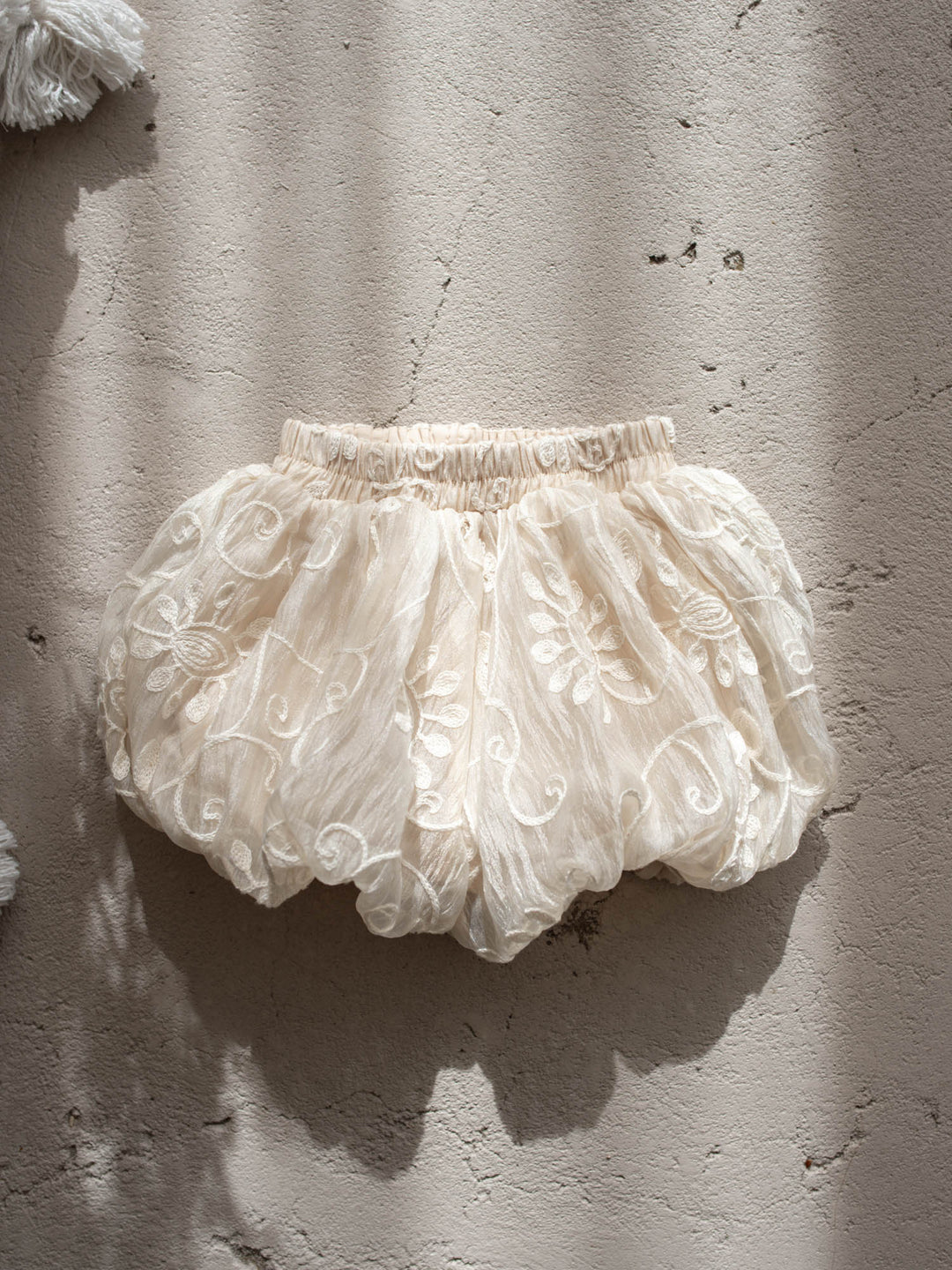 Love, Always ivory baby girl top and bloomer shorts set with tonal floral embroidery, view 11 - Before & Ever Kids