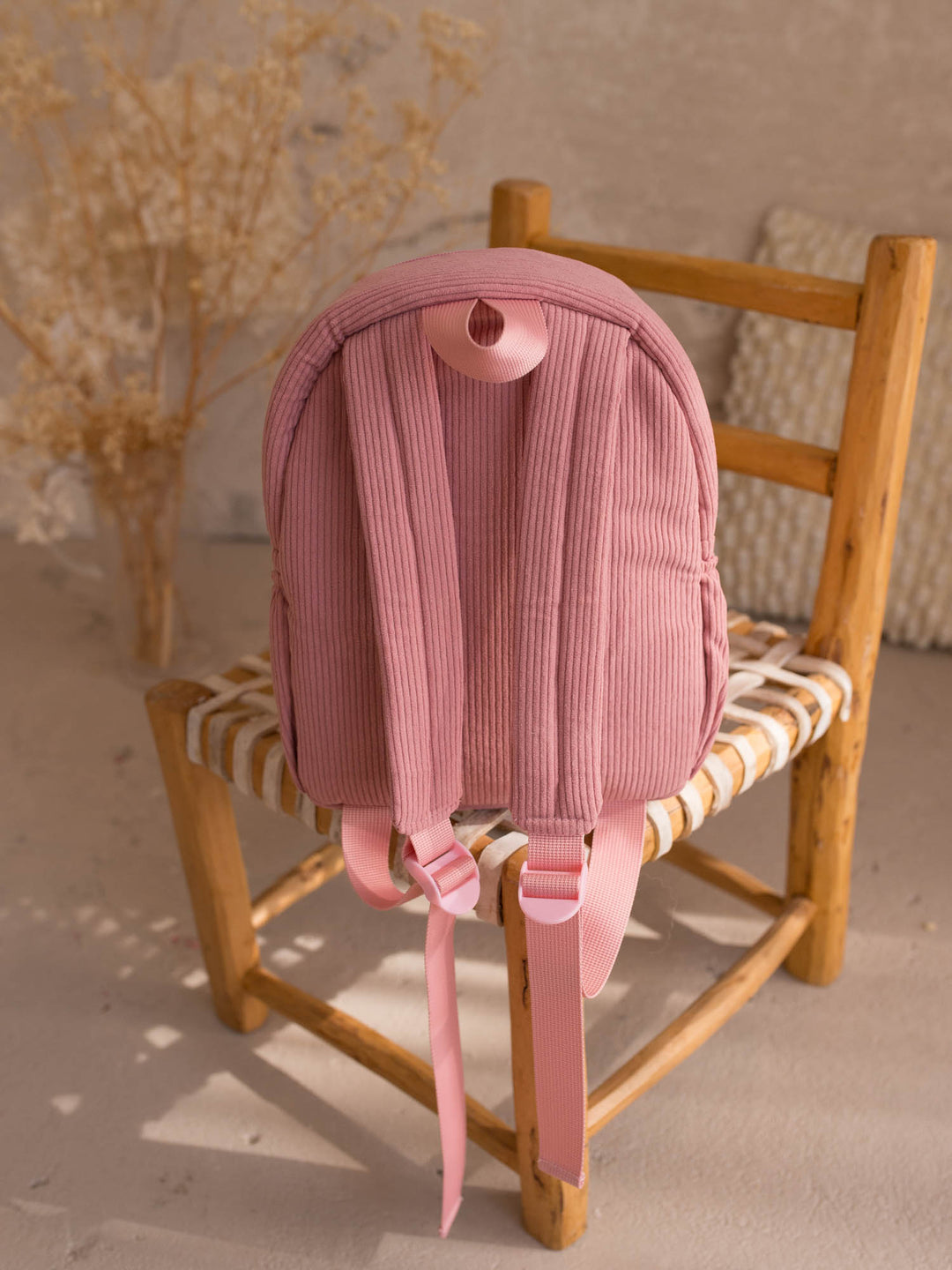 Macie the Bunny plush backpack for kids, back view showing the adjustable straps - Before & Ever Kids