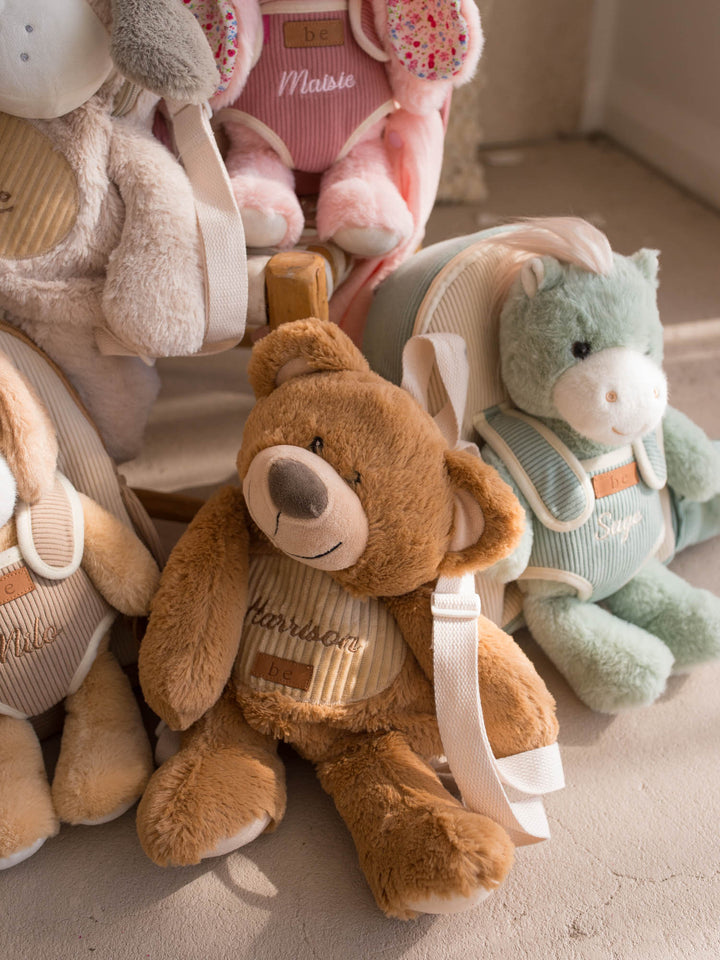 Macie the Bunny personalised plush backpack for kids, Little BFF backpacks grouped together - Before & Ever Kids