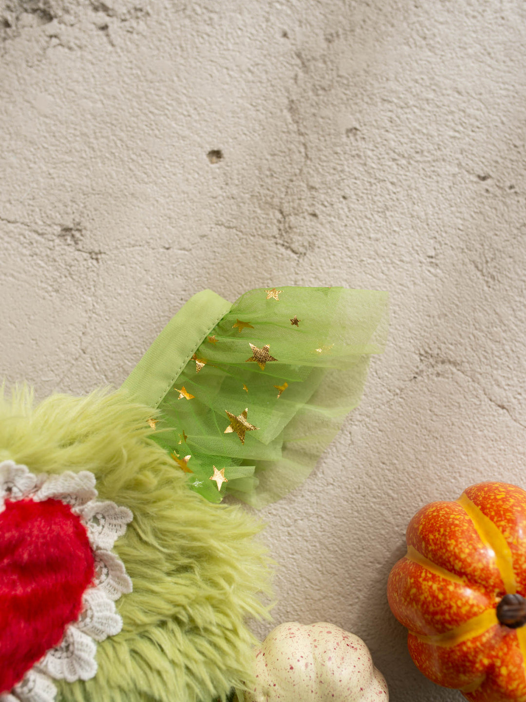 Miss Grump green faux-fur and tulle festive dress with red heart - Before & Ever Kids