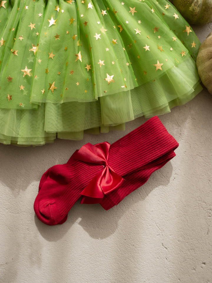 Miss Grump green faux-fur and tulle festive dress with red heart - Before & Ever Kids