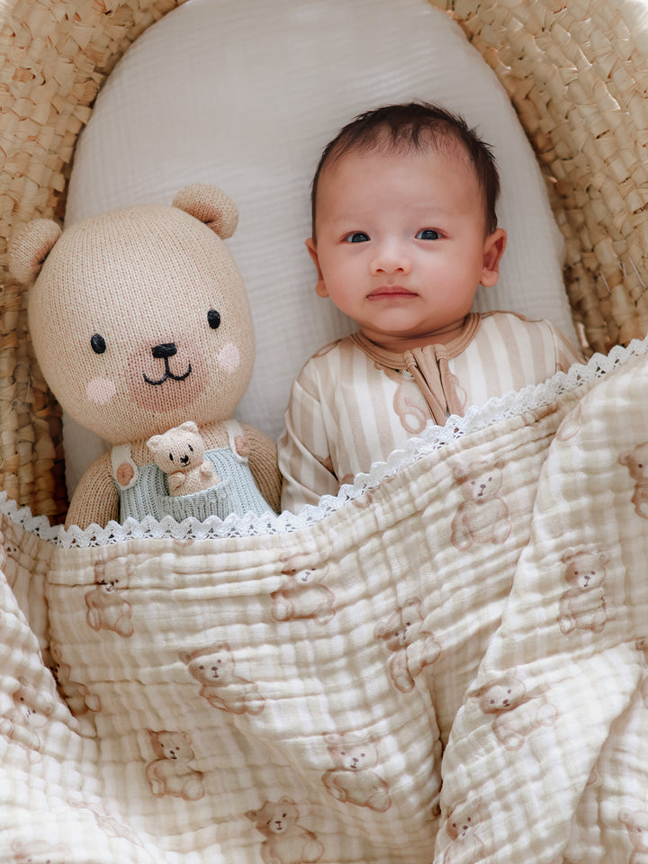 Mr Bear - Teddy Stripe Muslin Blanket