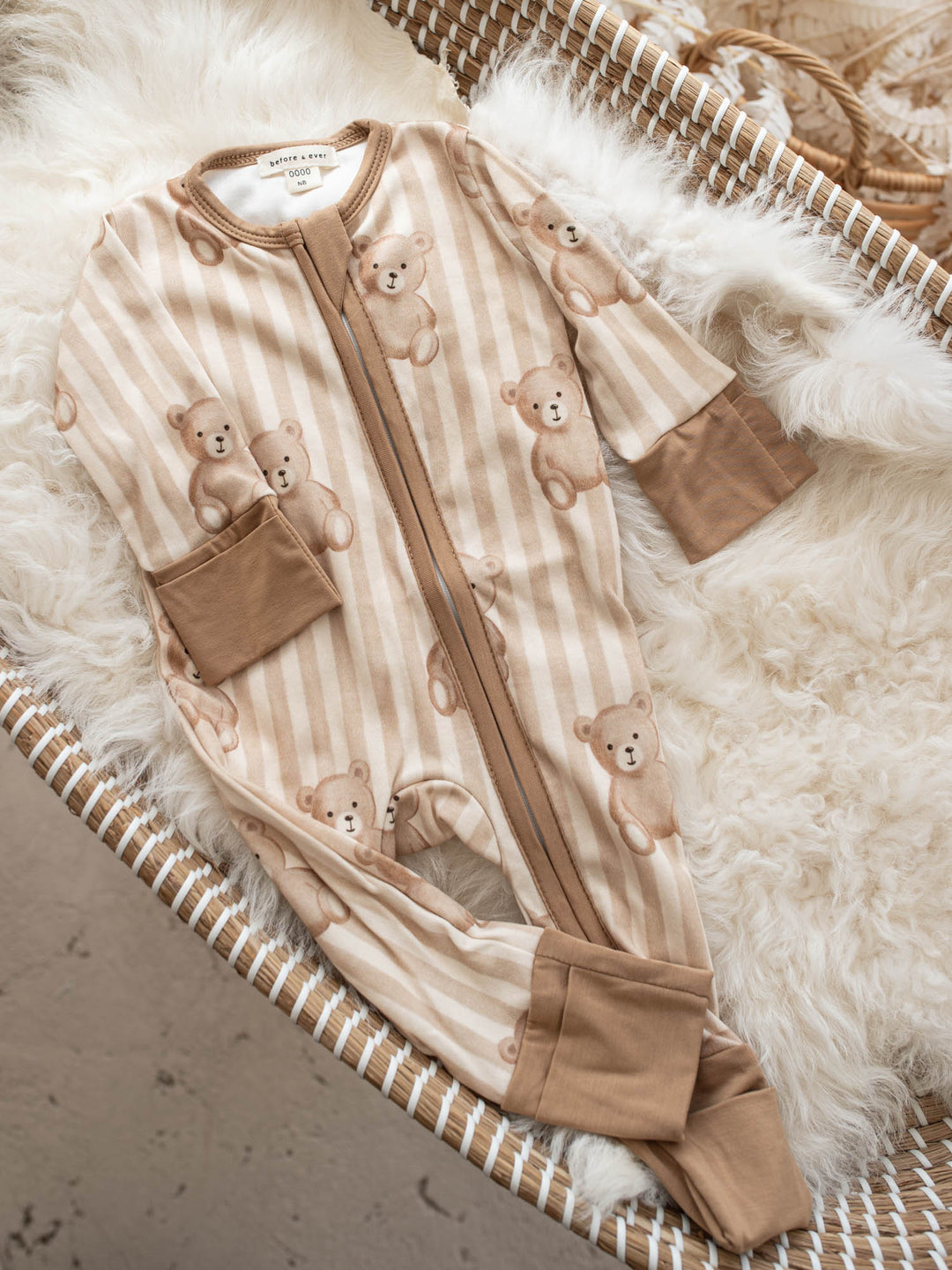 Before & Ever Kids Mr Bear Onesie - Teddy Stripe baby boy bamboo onesie 5