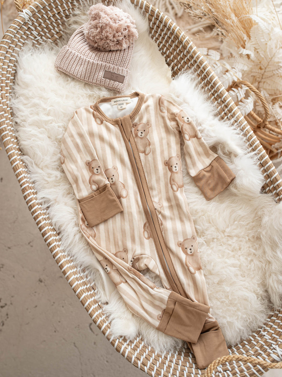 Before & Ever Kids Mr Bear Onesie - Teddy Stripe baby boy bamboo onesie 6