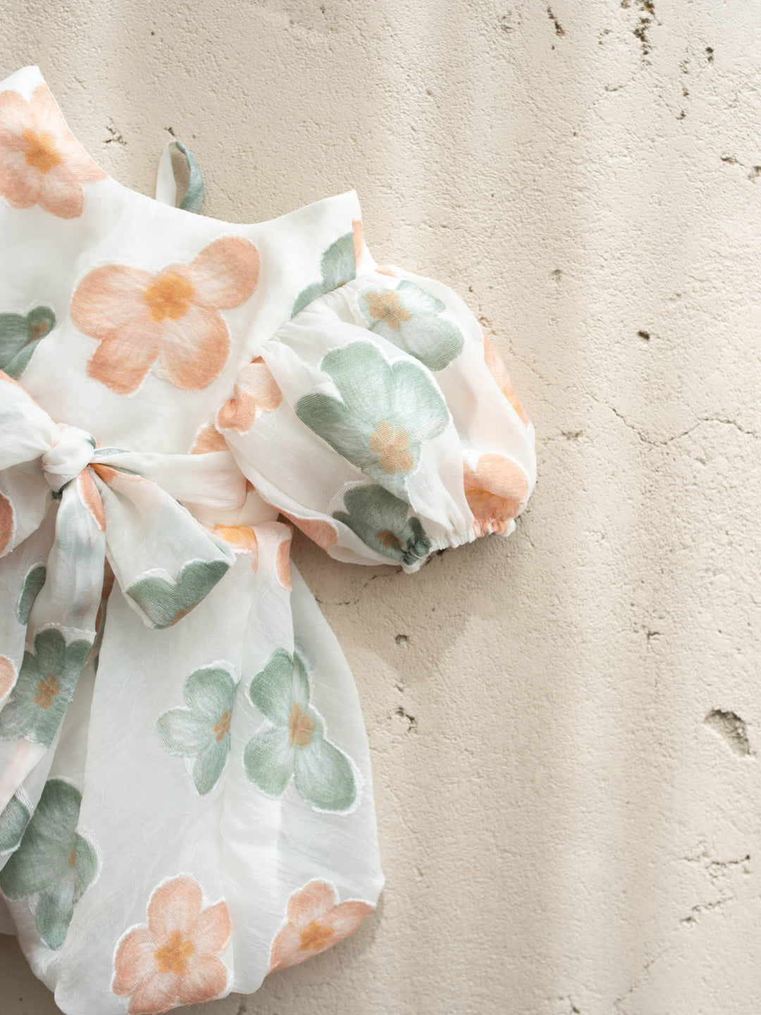 Paint Me a Garden peach meadow floral baby dress with puff sleeves - Before & Ever Kids