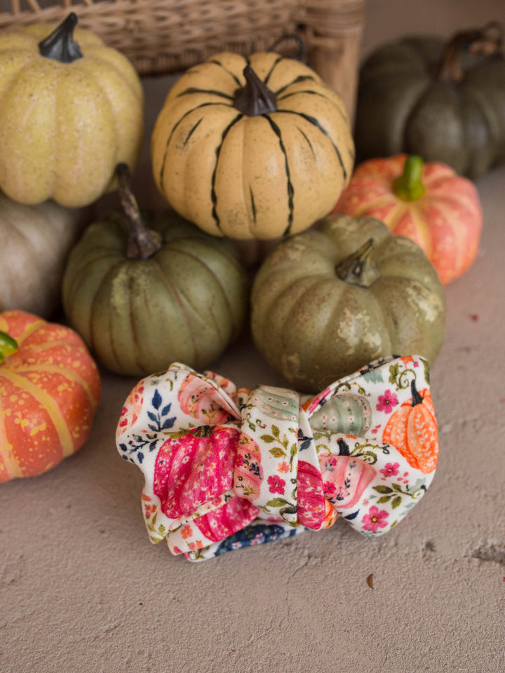 Patch Perfect pink and coral pumpkin topknot headwrap for baby girl - Before & Ever Kids
