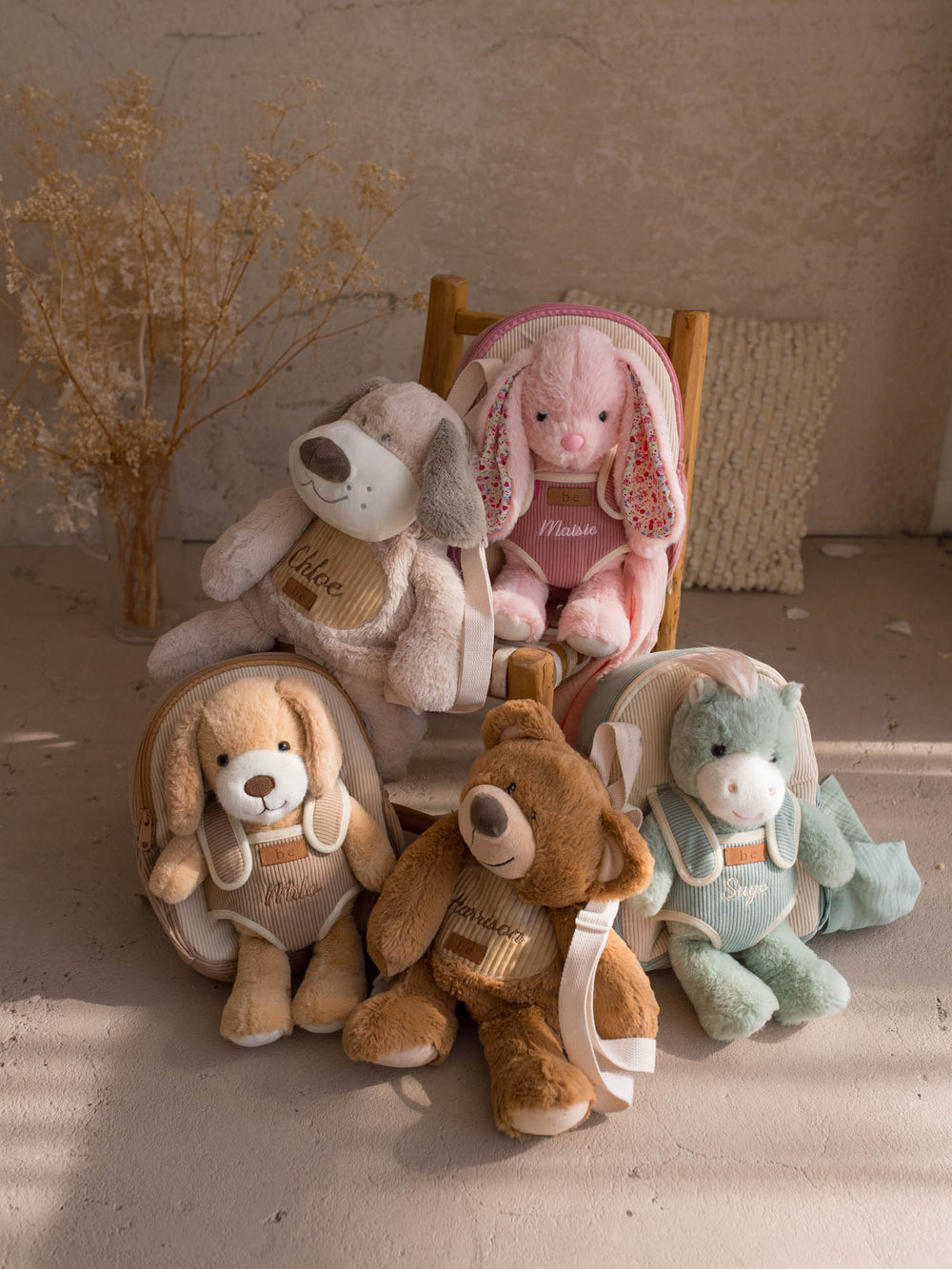 Pip the Puppy personalised plush backpack for kids, all five Little BFF backpacks together - Before & Ever Kids