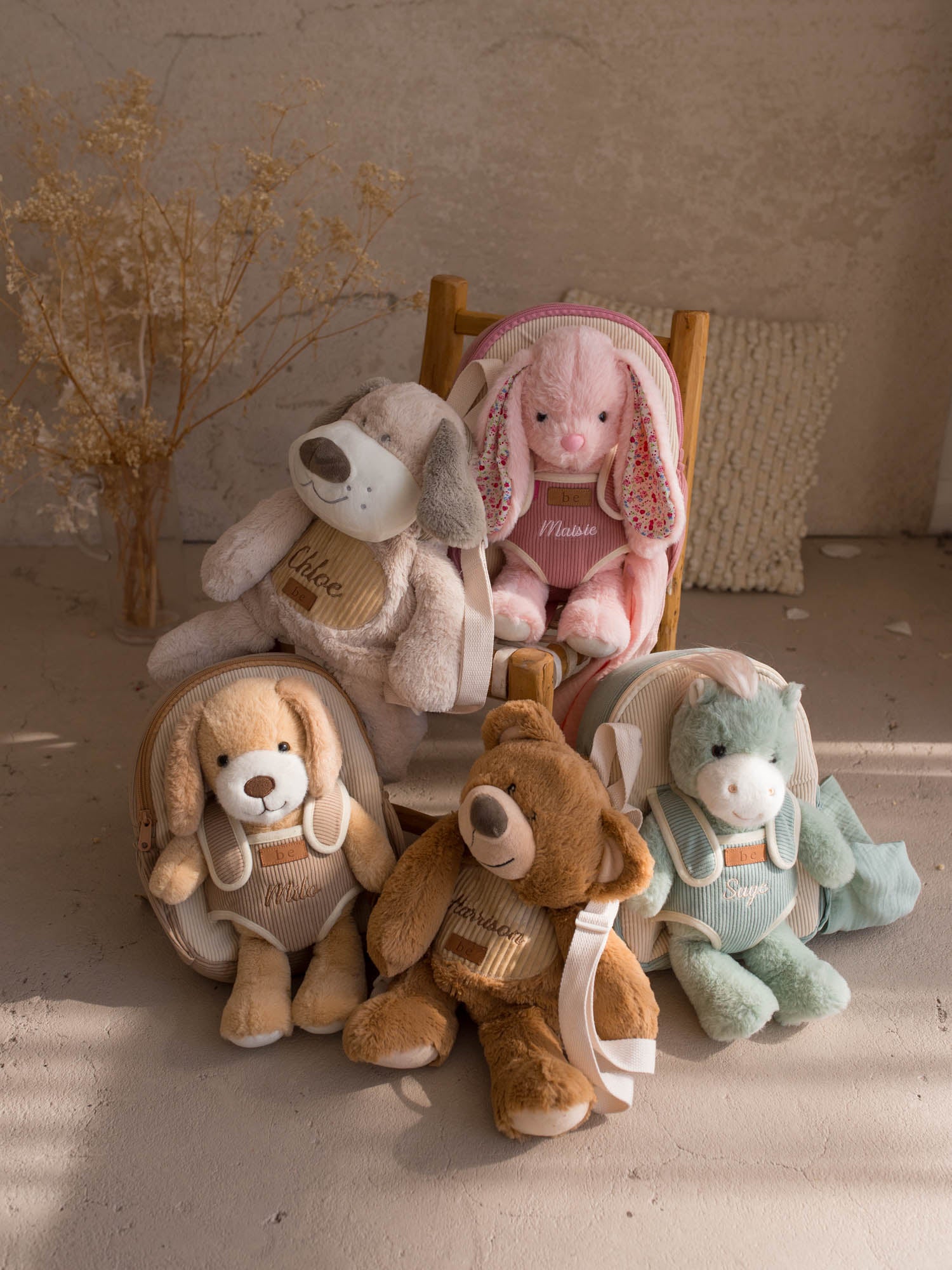 Pip the Puppy personalised plush backpack for kids, all five Little BFF backpacks together - Before & Ever Kids