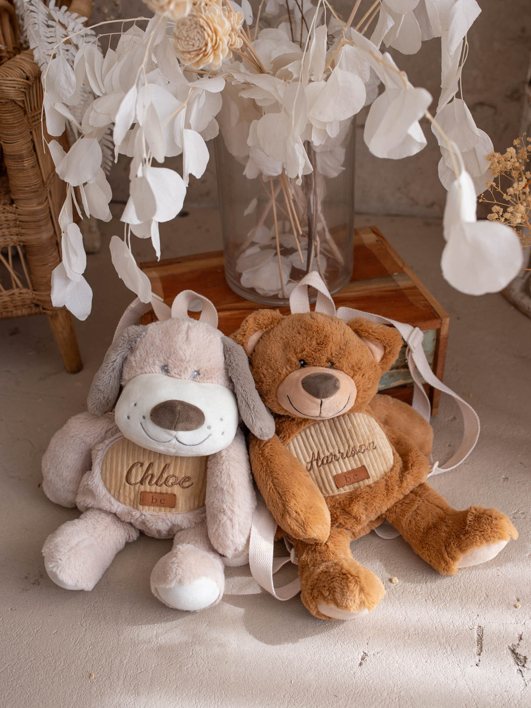 Pip the Puppy personalised Little BFF Sidekick Backpack, shown alongside the other Little BFF sidekick backpack
