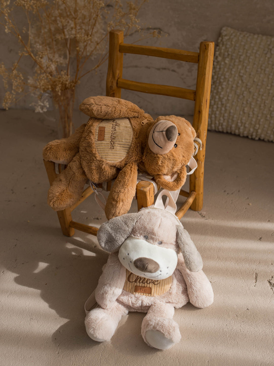 Pip the Puppy personalised plush backpack for kids, two Little BFF sidekick backpacks together - Before & Ever Kids
