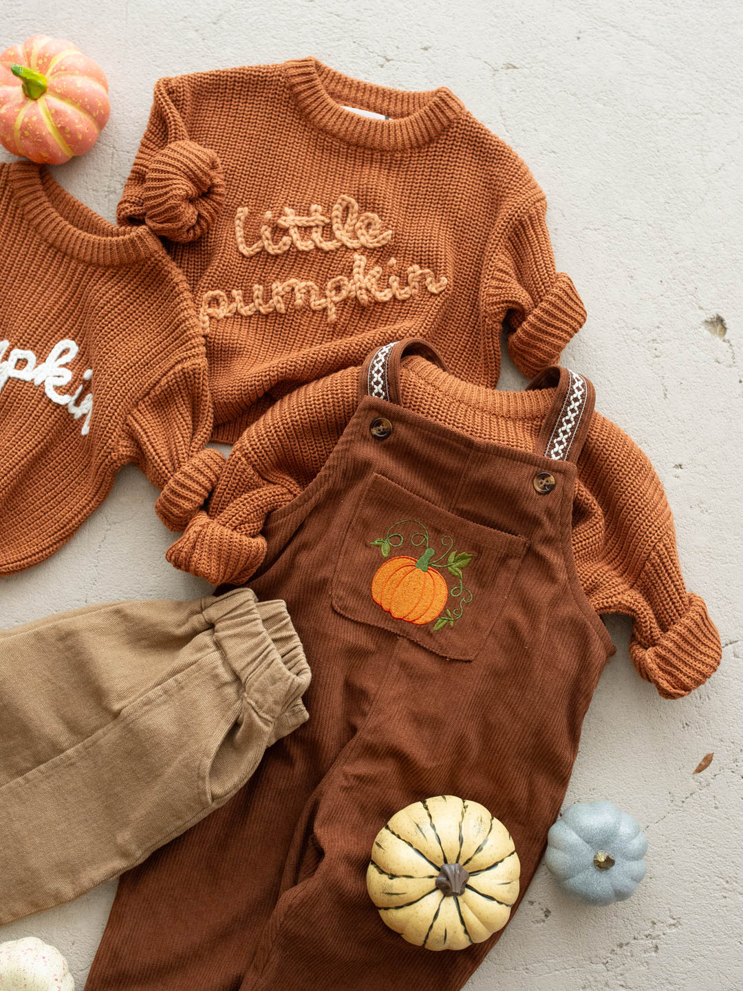 Pumpkin Patch rust cotton corduroy overalls with pumpkin and vine embroidery - Before & Ever Kids