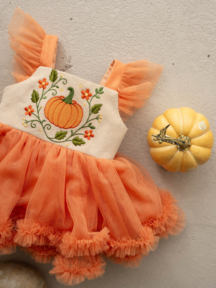 Pumpkin Posy beige tulle pumpkin dress with cotton bodice - Before & Ever Kids