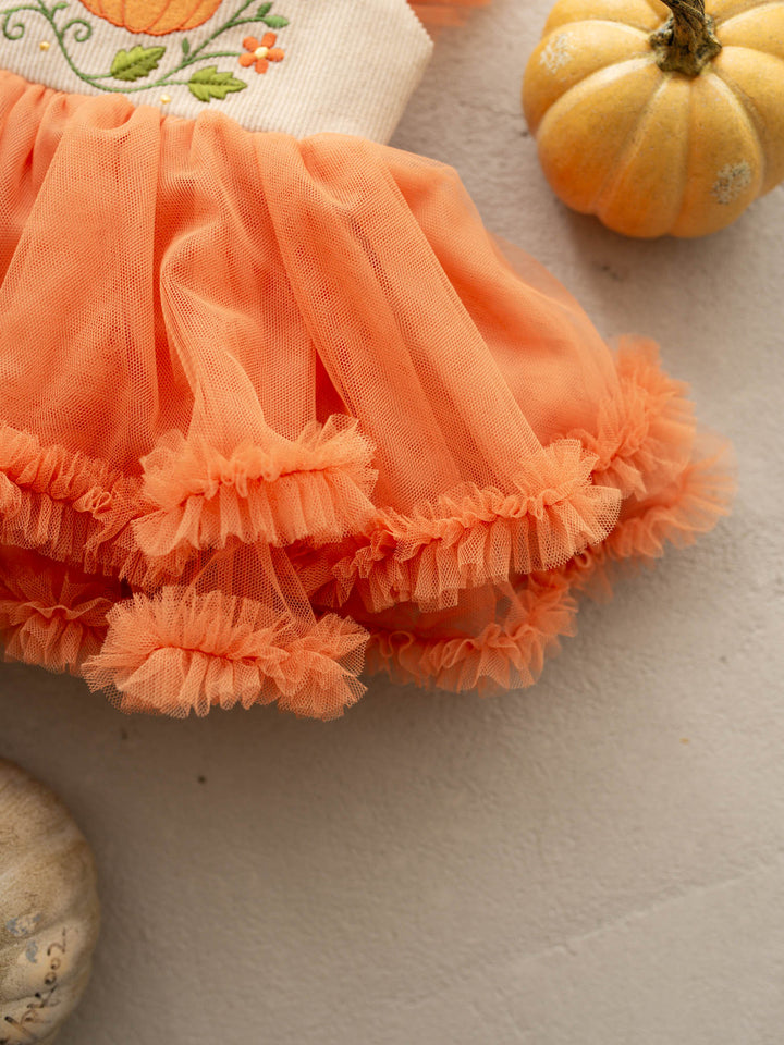 Pumpkin Posy beige tulle pumpkin dress with cotton bodice - Before & Ever Kids