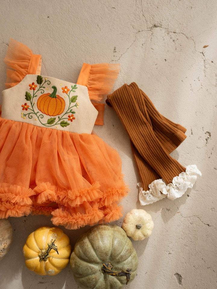 Pumpkin Posy beige tulle pumpkin dress with cotton bodice - Before & Ever Kids