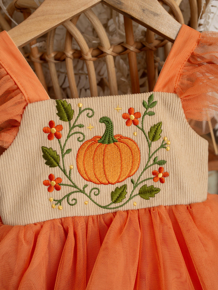 Pumpkin Posy beige tulle pumpkin dress with cotton bodice - Before & Ever Kids