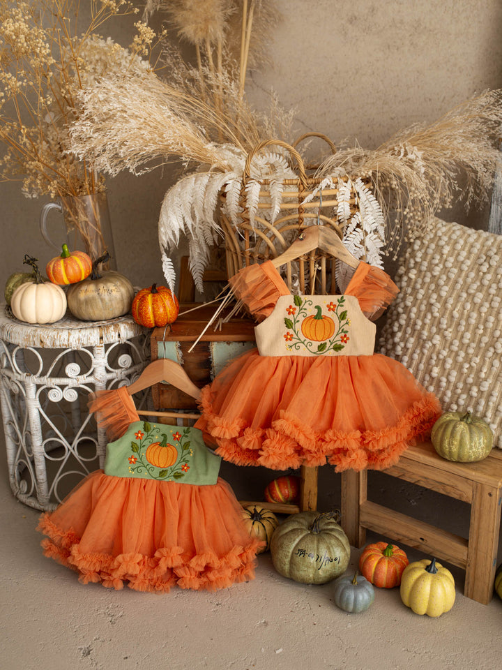 Pumpkin Posy beige tulle pumpkin dress with cotton bodice - Before & Ever Kids