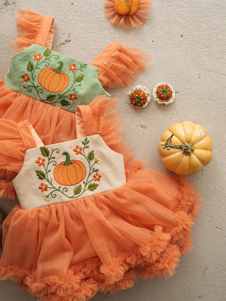 Pumpkin Posy beige tulle pumpkin dress with cotton bodice - Before & Ever Kids