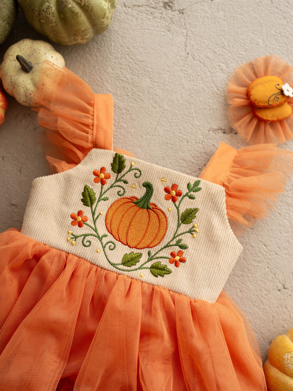 Pumpkin Posy beige tulle pumpkin dress with cotton bodice - Before & Ever Kids