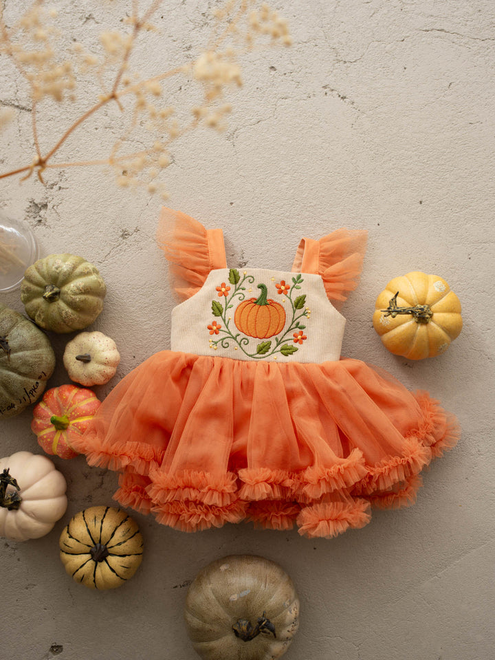 Pumpkin Posy beige tulle pumpkin dress with cotton bodice - Before & Ever Kids