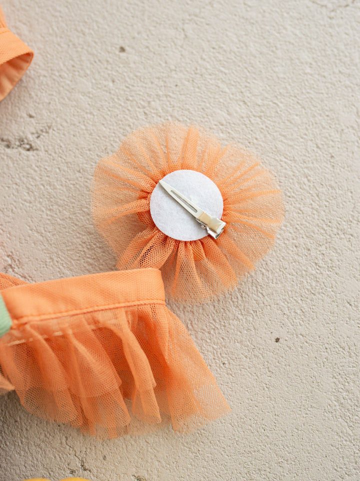 Pumpkin Posy orange tulle hair clip with felt pumpkin and crochet daisy - Before & Ever Kids