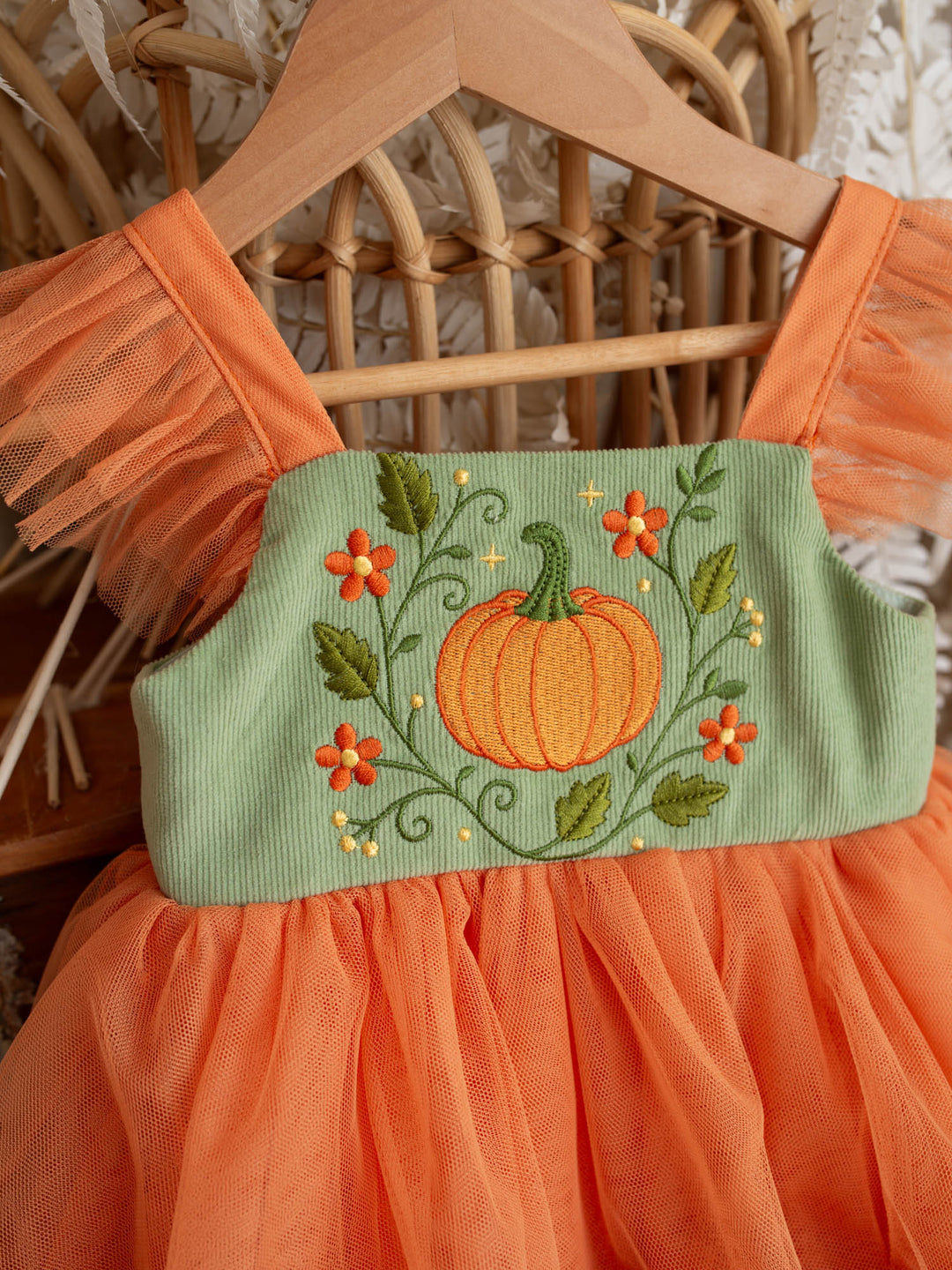 Pumpkin Posy sage tulle pumpkin dress with cotton bodice - Before & Ever Kids