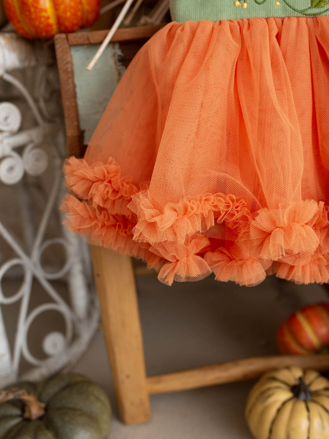 Pumpkin Posy sage tulle pumpkin dress with cotton bodice - Before & Ever Kids