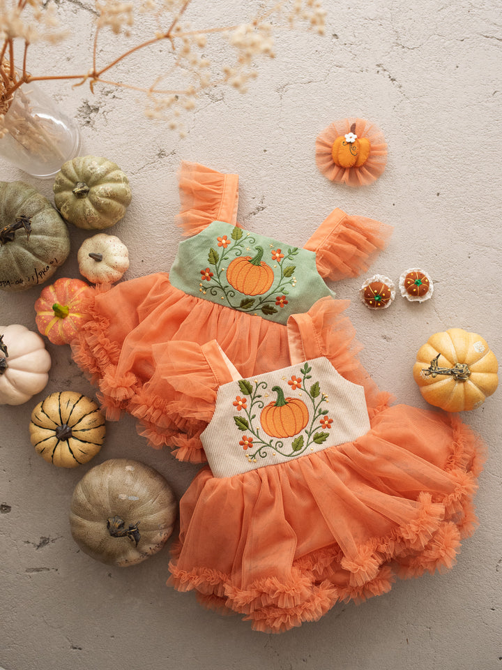 Pumpkin Posy sage tulle pumpkin dress with cotton bodice - Before & Ever Kids