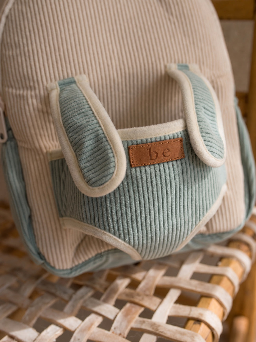 Sage the Horse plush backpack for kids, close up of the corduroy front panel - Before & Ever Kids