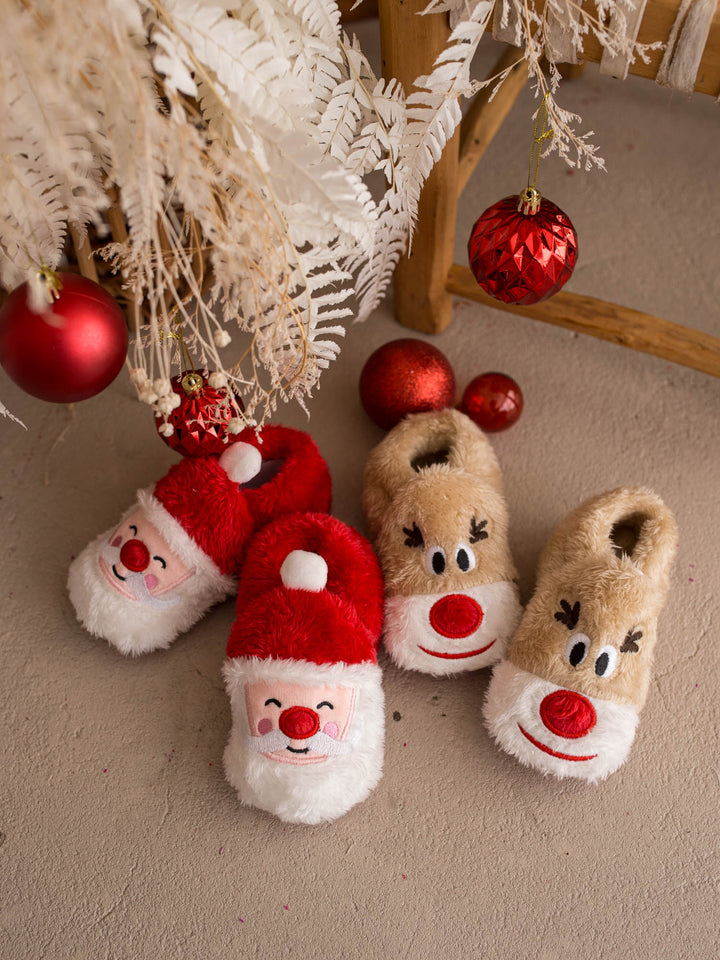 Santa Baby Slippers and Baby Rudolph Slippers with white baubles - Before & Ever Kids
