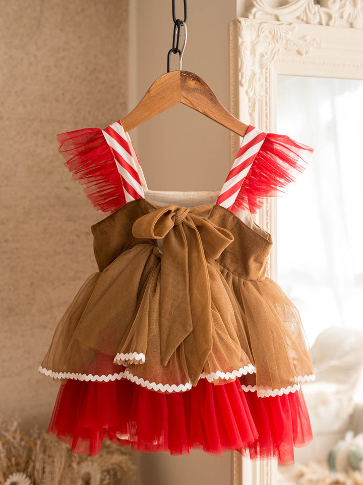 Sugar & Spice brown and red gingerbread brown velvet bodice with peppermint buttons over caramel and red tulle - Before & Ever Kids