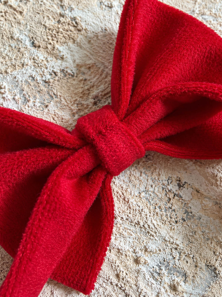 Velvet Bow Tie in red, close up of the soft red velvet and the knot - Before & Ever Kids