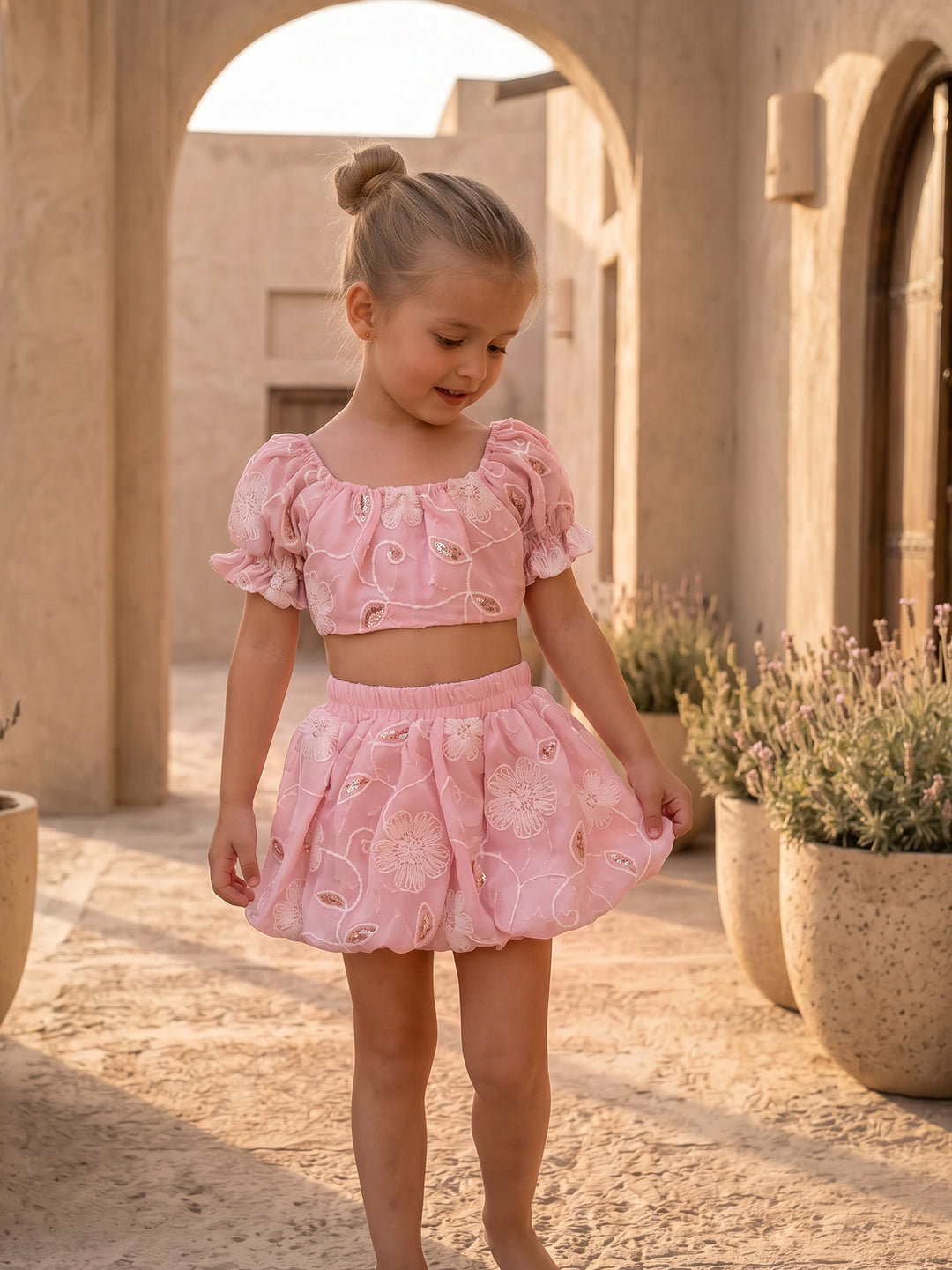 Where Summer Blooms Top & Skort Set - Baby Pink