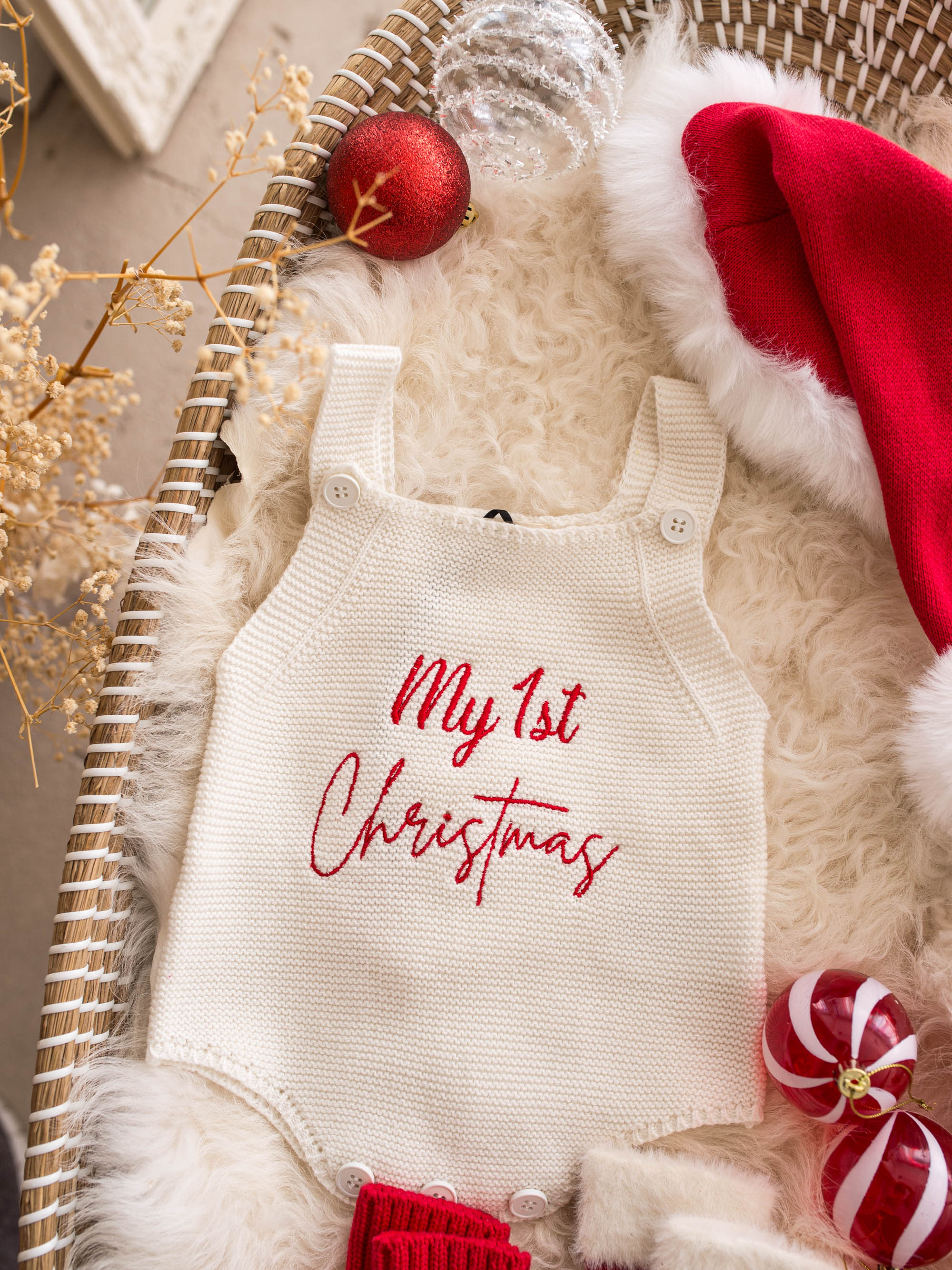 My First Christmas singlet romper with a Santa hat